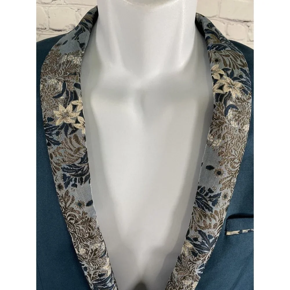 Kids World of USA Blue Single Button Floral Shawl Lapel Blazer Jacket Boys 20